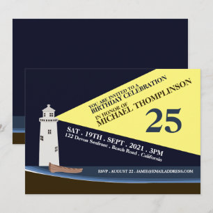 Invitation Phare de nuit, fête d'anniversaire de plage