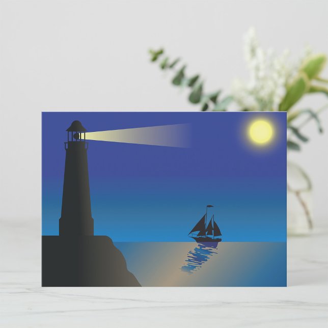 Invitation Phare et voilier à Night Moonlit Ocean (Créateur téléchargé)