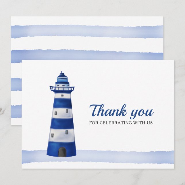 Invitation Phare | Merci de Baby shower nautique (Devant / Derrière)