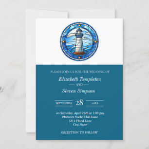 Invitation Phare Naissance Mariage Maritime Moderne