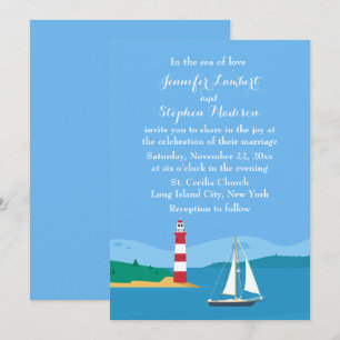 Invitation Phare nautique et Mariage Océan Bleu de voilier