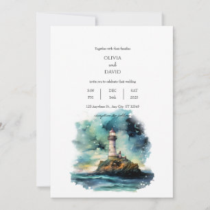 Invitation Phare Nautique Starry Moon Night Sky Mariage
