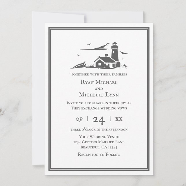 Invitation Phare Nautique Tout En Un Mariage De Plage (Devant)