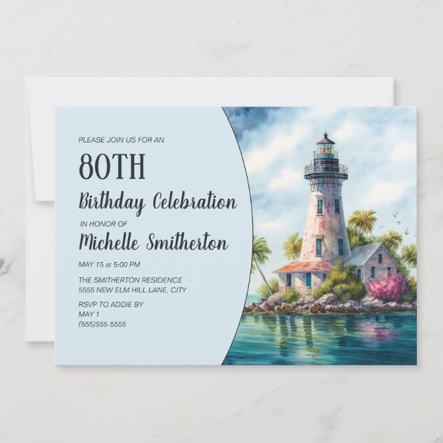 Invitation Phare Palmiers tropicaux 80e anniversaire (Devant)