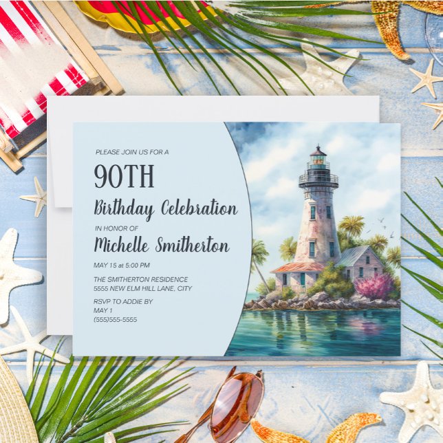 Invitation Phare Palmiers tropicaux 90e anniversaire (Créateur téléchargé)