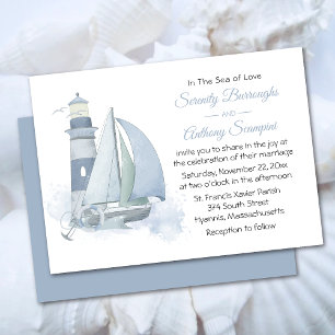 Invitation Phare Voilier Aquarelle Mariage nautique