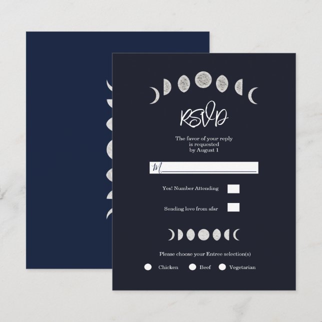 Invitation Phases de Lune Astrologie Céleste Mariage RSVP (Devant / Derrière)