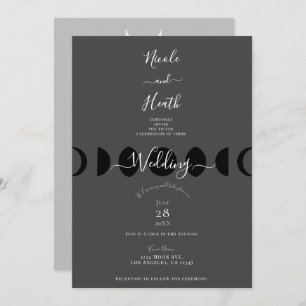Invitation Phases de lune Cycles Gris noir et Mariage blanc