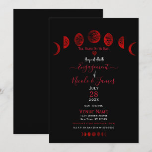 Invitation Phases de lune noire rouge foncé Fête de fiançaill