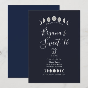 Invitation Phases lunaires Astrologie céleste bleue Sweet 16 