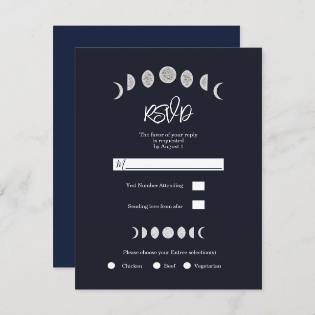 Invitation Phases Lune Astrologie Bleue Mariage céleste RSVP (Devant / Derrière)