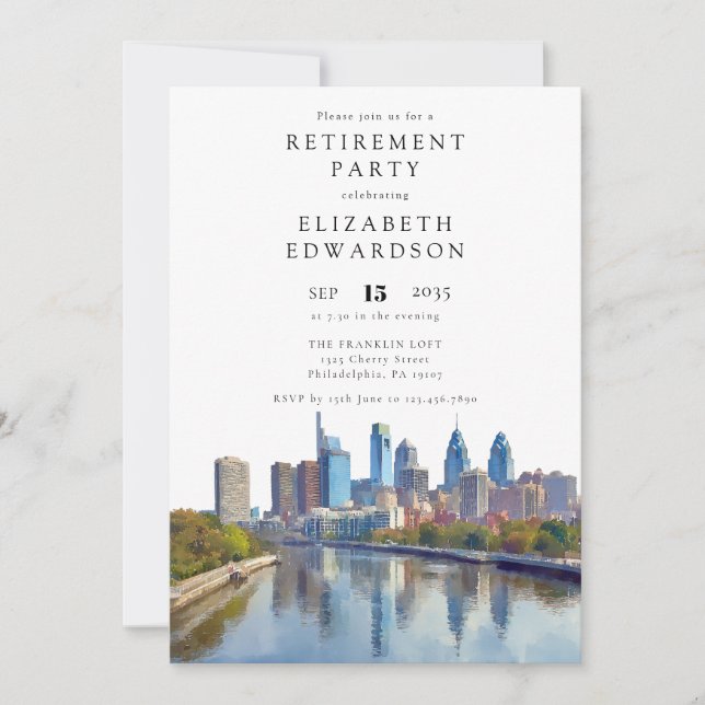 Invitation Philadelphia Skyline Retirement Party (Devant)