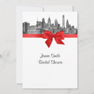 Invitation Philadelphie Skyline Etch BW Red V Fête des mariée