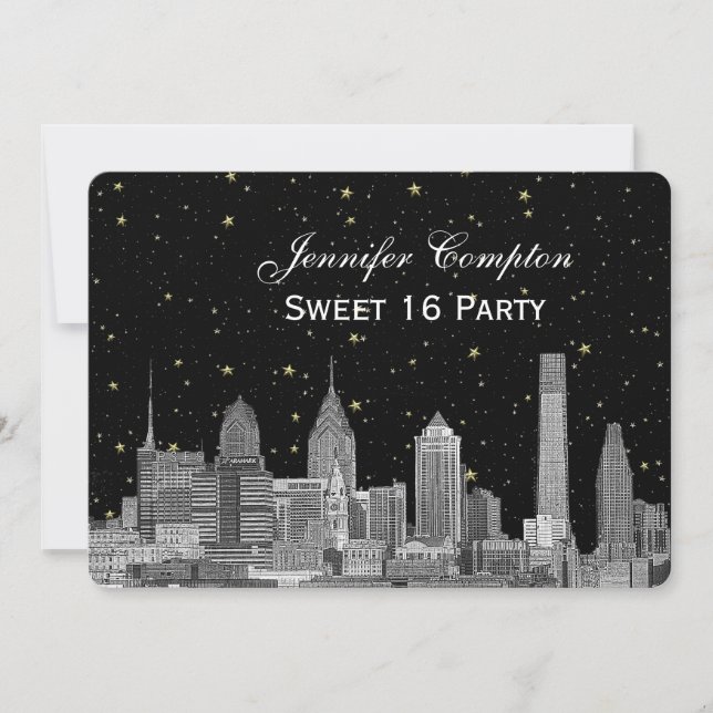Invitation Philadelphie Skyline Etch Starry do-it-yourself BG (Devant)
