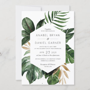 Invitation Philodendron Tropical Palm Feuille Mariage moderne
