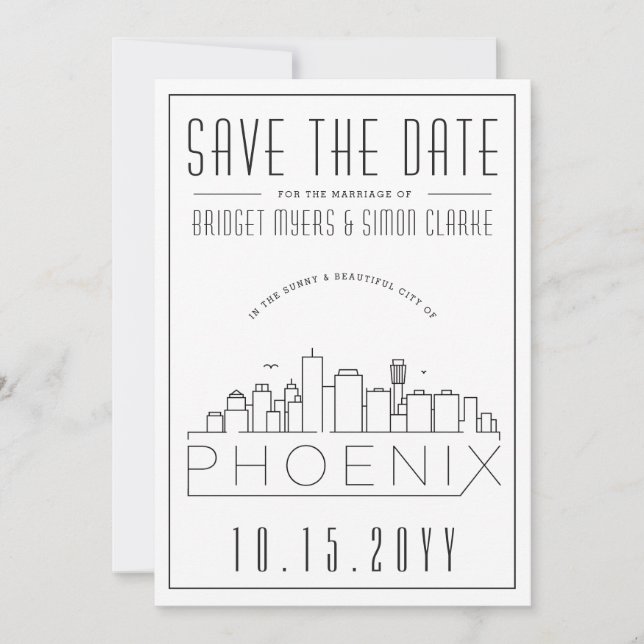Invitation Phoenix Mariage stylisé Skyline Enregistrer la dat (Devant)