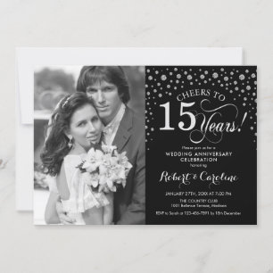 Invitation Photo 15e anniversaire de mariage - Noir Argent