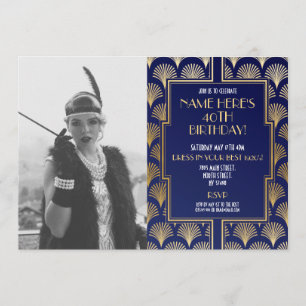 Invitation Photo 1920 Art Déco Anniversaire Gatsby Party Gold