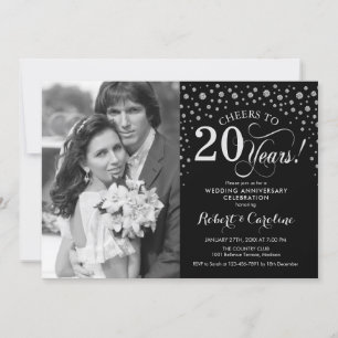 Invitation Photo 20e anniversaire de mariage - Argent Noir