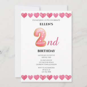 Invitation Photo 2e anniversaire Cœurs d'amour roses
