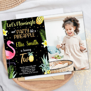 Invitation Photo 2e Flamant rose noir Parties scintillant ana