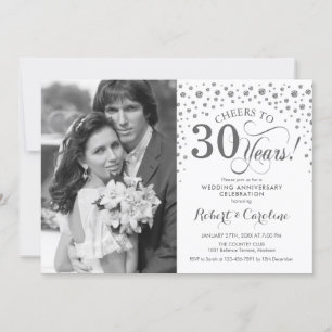 Invitation Photo 30e anniversaire de mariage - Argent Blanc