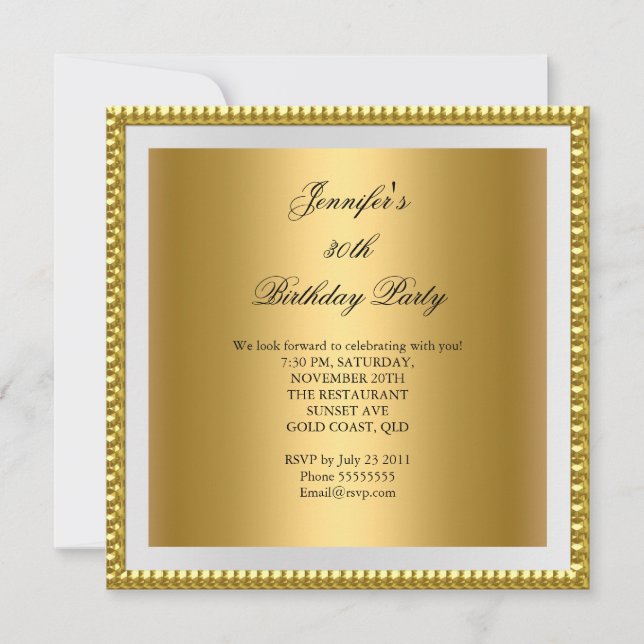 Invitation Photo 30th Birthday Party Elegant Gold White (Devant)