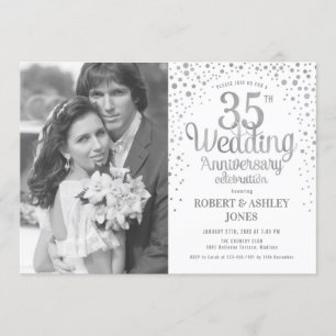 Invitation Photo 35e Anniversaire - Blanc Argent