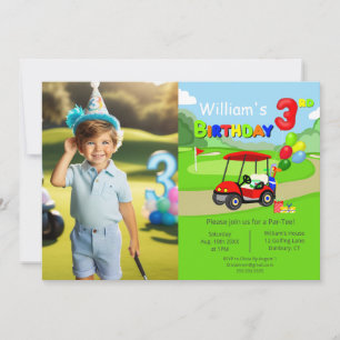 Invitation Photo 3e anniversaire Red Golf Cart Boy's