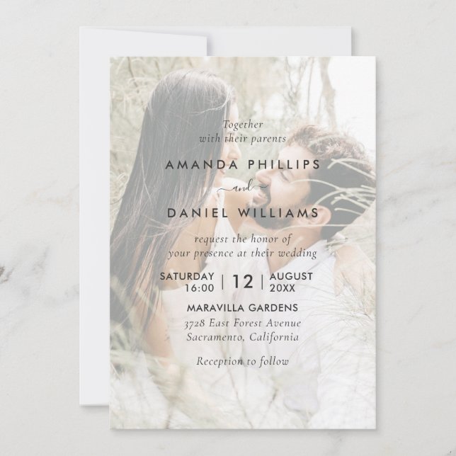 Invitation Photo 4 superposition Elégant Mariage moderne (Devant)