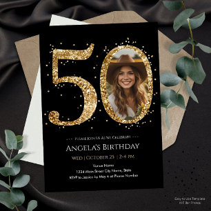 Invitation Photo 50e anniversaire paillettes dorées