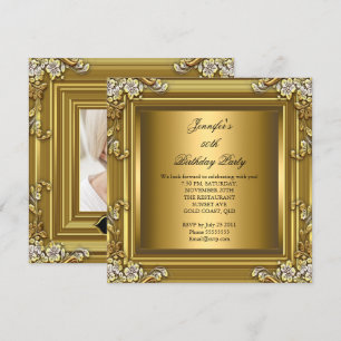 Invitation Photo 50th Birthday Party Elegant Gold Black