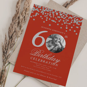 Invitation Photo 60e anniversaire Argent Confetti Champagne R