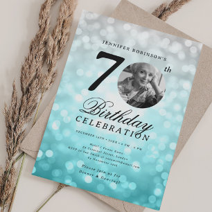 Invitation Photo 70e anniversaire Silver Turquoise Ombre Boke