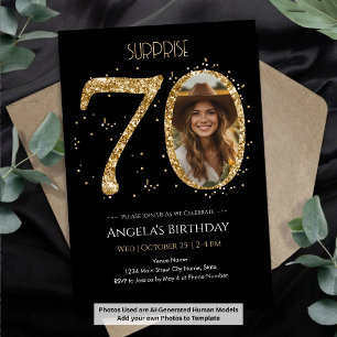 Invitation Photo 70e Anniversaire Surprise Paillettes Dorées