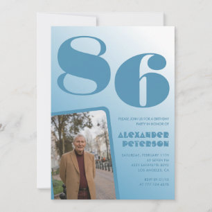 Invitation Photo à dégradé bleu 86e anniversaire