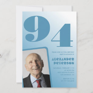 Invitation Photo à dégradé bleu rétro pour les 94 ans d'homme