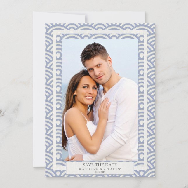 Invitation Photo à plat de mariage Seigaiha japonais pour ann (Devant)