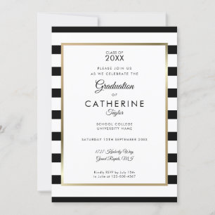 Invitation Photo à rayures noires et blanches Fête de fin d'é