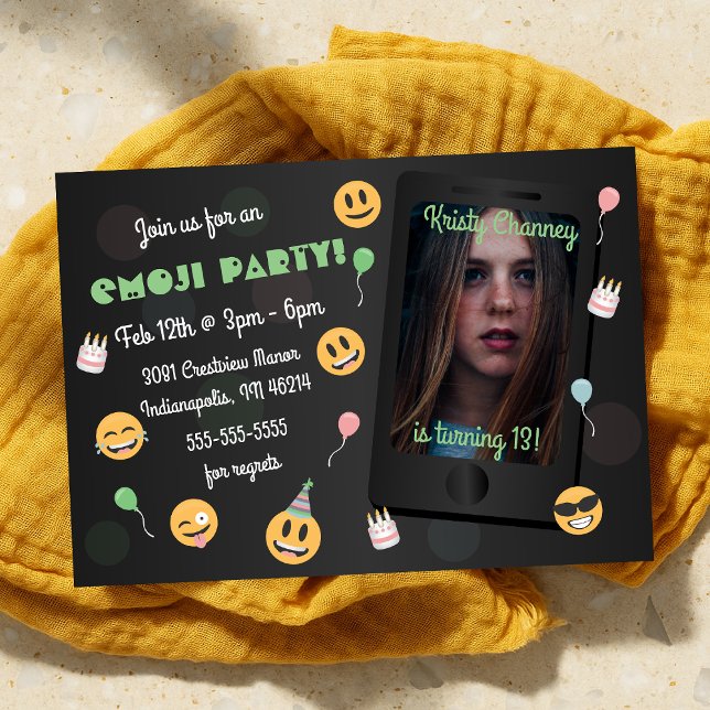 Invitation Photo Ados Emoji Thème Anniversaire (Photo Teens Emoji Theme Birthday Party Invitation
)
