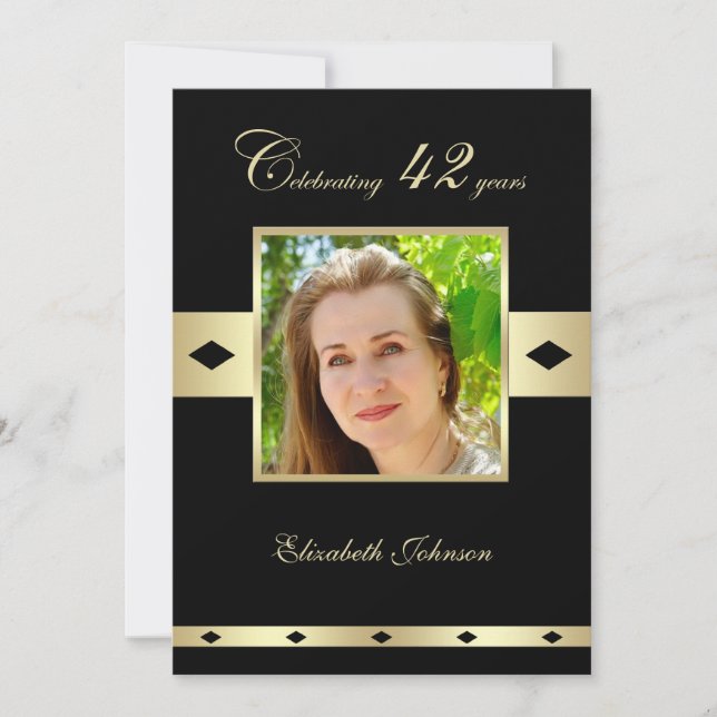 Invitation Photo Adult Anniversaire Noir et Or (Devant)