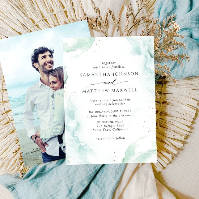 Invitation Photo Airy Blue Turquoise Watercolor Mariage (Créateur téléchargé)