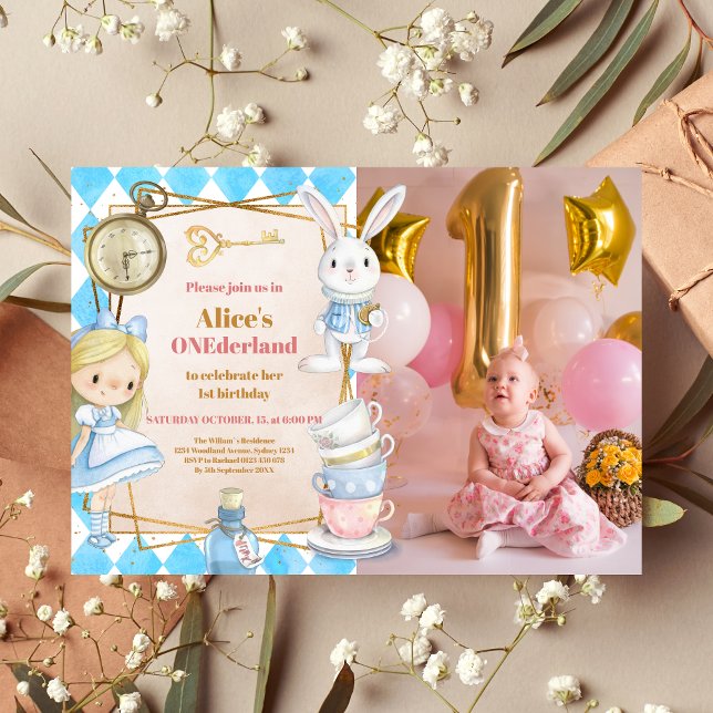 Invitation Photo Alice au pays des merveilles 1er anniversair (Créateur téléchargé)