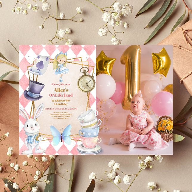Invitation Photo Alice dans One derland 1er anniversaire (Créateur téléchargé)