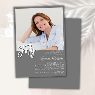 Invitation Photo Anniversaire 40 ans Gris