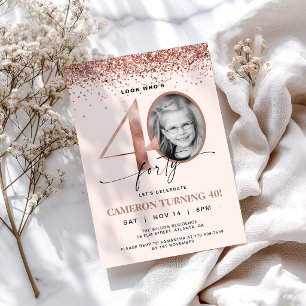 Invitation Photo Anniversaire 40 Ans Paillettes Or