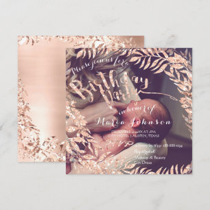 Invitation Photo Anniversaire Cadre Rose Or Blush Floral