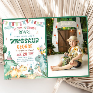Invitation Photo Anniversaire De Dinosaure Stomp Chomp Et Roa