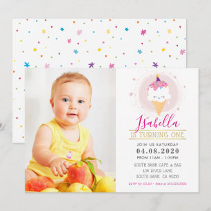 Invitation PHOTO ANNIVERSAIRE DE ENFANT PARTY coloré crème gl