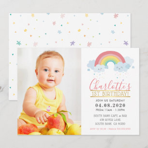 Invitation PHOTO ANNIVERSAIRE DE ENFANT PARTY pastel pastel a